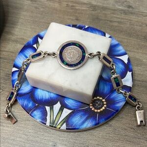 Vintage Taxco Sterling Silver 925 Opal Inlay Mayan Calendar Bracelet #A31. TA-48